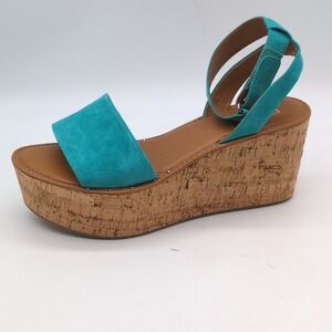 Franco Sarto Shoes Womens L-Jovie Blue 9.5 Platform Sandals Suede Hook Loop NEW